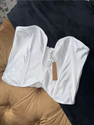 SKIMS Bridal Satin Plunge Corset Snow White Strapless Bustier Top Womens XL NWT thumbnail 2