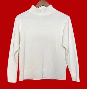 Vintage Ricki Mock Neck Sweater Women Small White Knit Ribbed‎ Turtleneck thumbnail 1