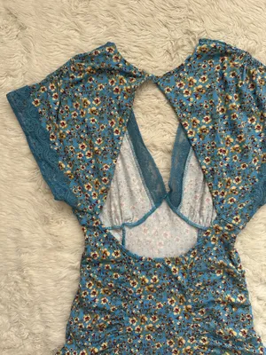 Free People Sweet Talker Mini Dress Short Sleeve V-neck Floral Blue Sz S thumbnail 5