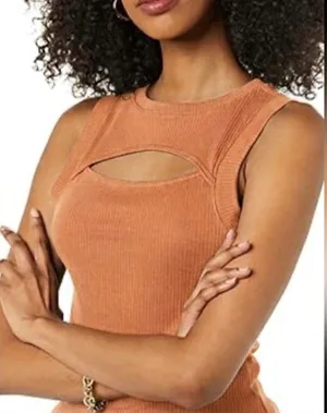 Terea Ava Ribbed Cut out tank Terracotta Size Large thumbnail 1