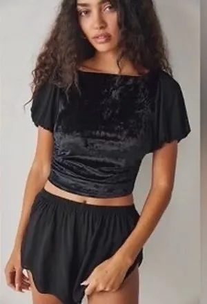 Free People Intimately Midnight Mood‎ Velvet Crop Top Size Medium thumbnail 1