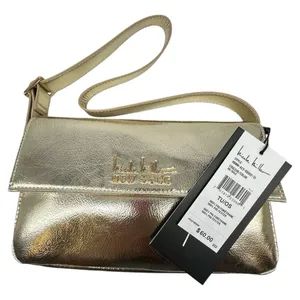 NICOLE‎ MILLER Vegan Leather Metallic Gold Evening Bag Purse Handbag NEW thumbnail 2