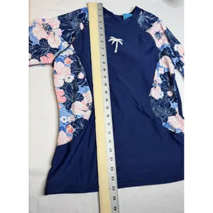 Halcurt Womens Navy Blue Floral Long Sleeve Rash Guard Swim Top Built-in Bra S thumbnail 4