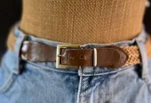 Vintage Brown Leather Buckle Braided Woven Rope Western Boho Belt thumbnail 7
