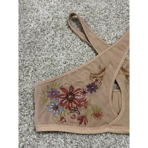 Urban Outfitters Embroidered Floral Mesh Cross Front Halter Bralette Sz S thumbnail 3