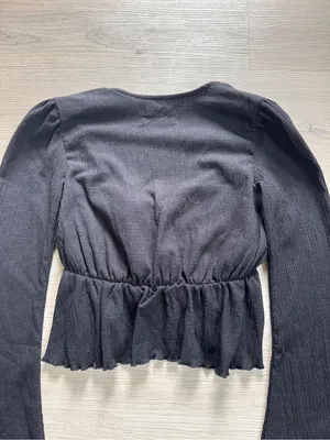 Urban Outfitters Black Tie Cropped Blouse bell sleeve coquette fairy grunge y2k thumbnail 4