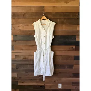 Vintage White Button Front Shirt Dress Liz Claiborne Minimal Utility Midi Dress thumbnail 3