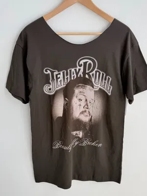 Jelly Roll Beautifully Broken Brown Off the Shoulder T-Shirt Concert Tee thumbnail 1