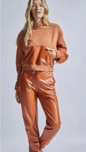 NOLI Burnt Orange Vegan Leather Hoodie thumbnail 1