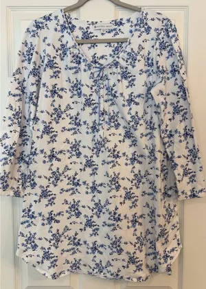 Eileen‎ West Nightgown M Floral 100% Cotton Flannel Cottagecore Grannycore Warm thumbnail 1