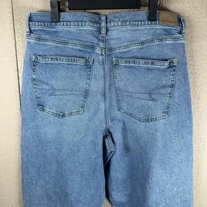 American Eagle Baggy Straight Jeans Womens 14 Blue Studded Super High Rise Denim thumbnail 4