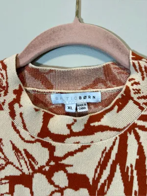 Baltic Born Sebastian‎ Puff Sleeve Shoulder Floral Knit Sweater XL Cream Orange thumbnail 5