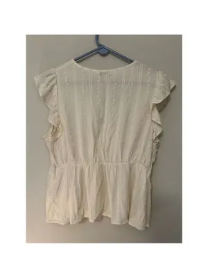 Express Women's Ivory Embroidered Ruffle Sleeve V-Neck Blouse Size M thumbnail 3