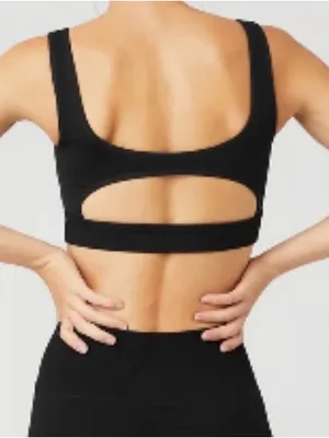 ALO Yoga cable knit black sports bra yoga Pilates gym activewear running size XS thumbnail 2