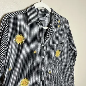 Women's Vtg Button 100 cotton‎ Gingham Plaid Sun Floral Embroiderd Boho Preppy M thumbnail 4