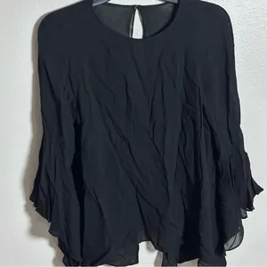 Zara Women‎ Black 3/4 Sleeve Sheer Blouse Top size M. thumbnail 4