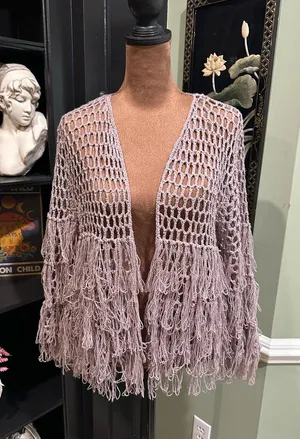 POL Lavender Fishnet Fringe Cardigan – Size Small (Fits S–L) thumbnail 1