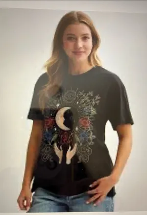 Hybrid Black Crescent & Mandala Short Sleeve Graphic Tee thumbnail 1