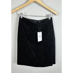 Theory Pleat Wrap Skirt Women 0 Black White Dot Velvet J0904301 Holiday thumbnail 2
