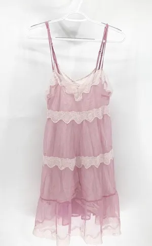Victoria’s Secret lace tiered pink adjustable straps lined nighty Cottagecore S thumbnail 1