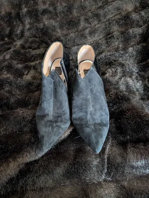 White House Black Market Eliza Black Suede Leather Bootie Heels, Size 8 thumbnail 2