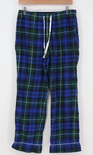 Lands' End Pajama Pants Women M Plaid Blue Green Flannel Drawstring Excellent thumbnail 1