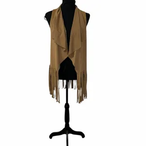 It Gal Tan Stretchy Fringe Lightweight Vest(Size Medium) Tan thumbnail 6