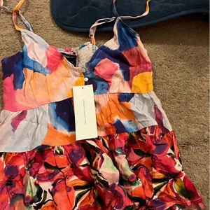 French Connection Vivviola Bubble Gum Multi Color Cami Peplum Top Sz 0 thumbnail 4