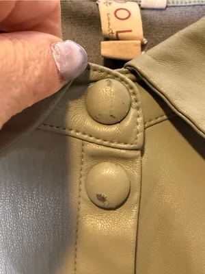 Dolan Sage Green Vegan Leather Puff Sleeve‎ Button Down Top thumbnail 3