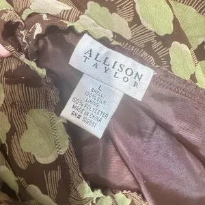 Allison Taylor Silk Floral Midi Skirt Brown Green Ruffle Hem Y2K Whimsigoth L thumbnail 4