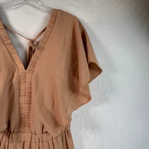 Simplee Peach Tiered Maxi Dress V-Neck Flutter Sleeve Boho Romantic Small thumbnail 5