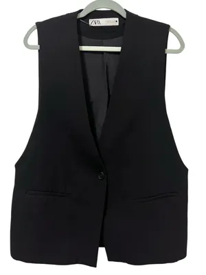 Zara Collection Black Oversized Waistcoat Vest with Vents M thumbnail 2