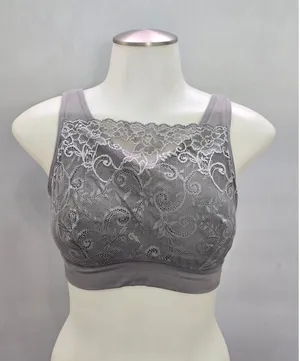 Milana Gray Romantic Boudoir Bridal Cottage Lingerie Feminine Lace Bra Plus 1X thumbnail 1