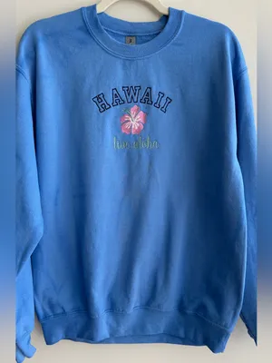 Hawaii Live Aloha Gildan Hibiscus Embroidered Sweatshirt, Blue, Size Medium thumbnail 3