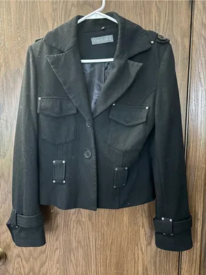 Vintage Tom Wolfe black cropped gothic, tactical aesthetic wool jacket Size 12 thumbnail 1