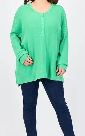 Offline by Aerie NWOT Green Oversized Long Sleeve Waffle Knit Henley Tunic - L thumbnail 1