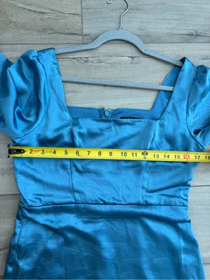 Lulu’s Got The Love Slate Blue Satin Square Neck Mini Long Sleeve Dress Medium thumbnail 7