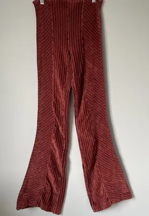 Free People Velvet Boho Ribbed High Rise Flare Pants Burgundy Red Size XS thumbnail 1