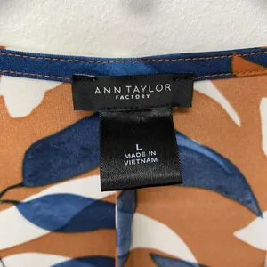 Ann Taylor Factory Women Rusty Orange White Blue Floral Blouse Long Sleeve Sz L thumbnail 10