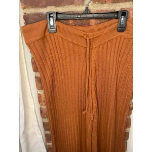 SNDYS Hendrix Ribbed Knit Drawstring Pants Burnt Orange Wide Leg Lounge Pants M thumbnail 7