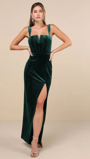 NWT Lulus Pristine Luxury Emerald Green Velvet Bustier Maxi Dress Banquet Sz XS thumbnail 1