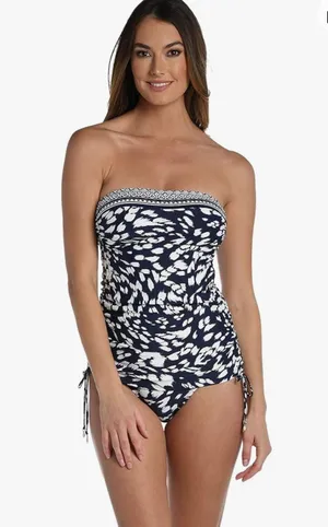 La Blanca Women's Standard Bandeau Tankini Swimsuit Top, Indigo//Changing Tides, 4 thumbnail 2