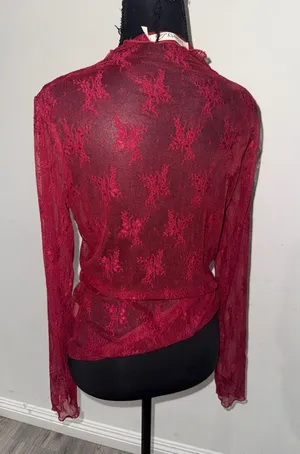 Liberty Love Crimson Lace Long-Sleeve Sheer Top thumbnail 1