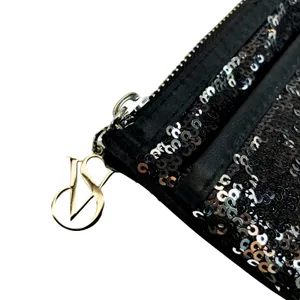 Victoria's Secret Black Sequin Zip Clutch Evening Party Holiday 5x9" thumbnail 4