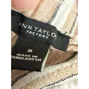 Ann Taylor Factory Pants Tan M Womens Striped Linen Blend Drawstring‎ Casual thumbnail 7