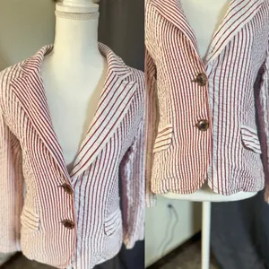 Cabi Captain's Seersucker Striped 2-Button Blazer Womens 10 Red White thumbnail 6