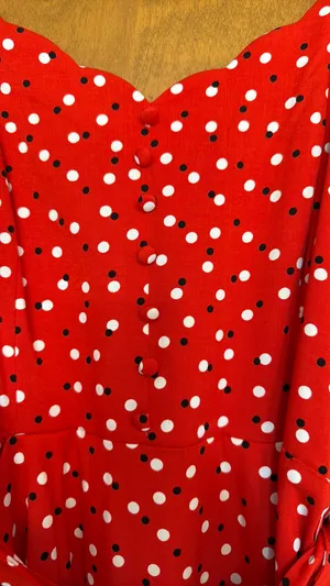 Hawthorne Dress Red Black Cream Polka Dot Stretch Back M thumbnail 6