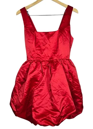 Lulus Regal Cutie Red Satin Square Neck Bubble-Hem Mini Dress M NWT thumbnail 1