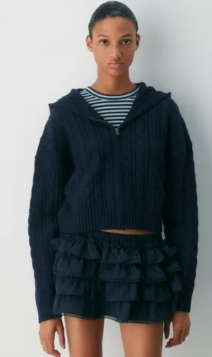 Aritzia Sunday Best Octava Cable Knit relaxed fit wool full zip hoodie small NWT thumbnail 1