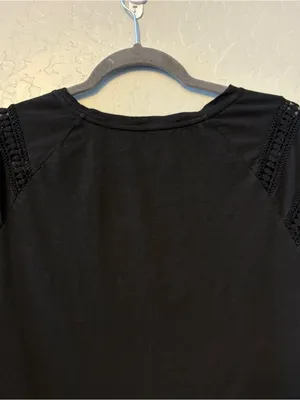 LOFT black short sleeve shirt with crochet and fringe tassel details size medium thumbnail 11